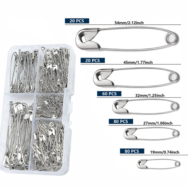 260Pcs Safety Pins Assorted Size Large Safety Pins and Small